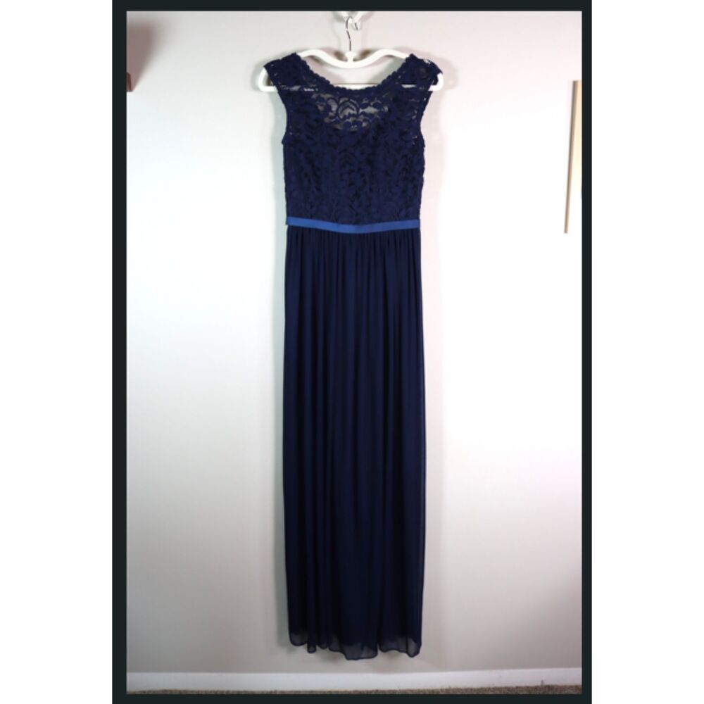 David's Bridal VEN Navy Lace Bridesmaid Mother of Bride Dress Size 0 NWT